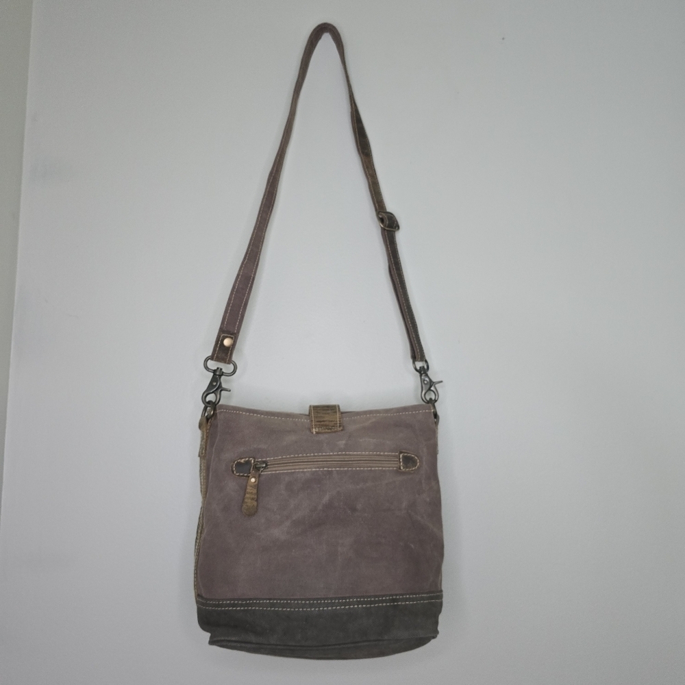 Myra Upcycled Canvas Fur Crossbody Shoulder Bag Purse Brown - Picture 3 of 16